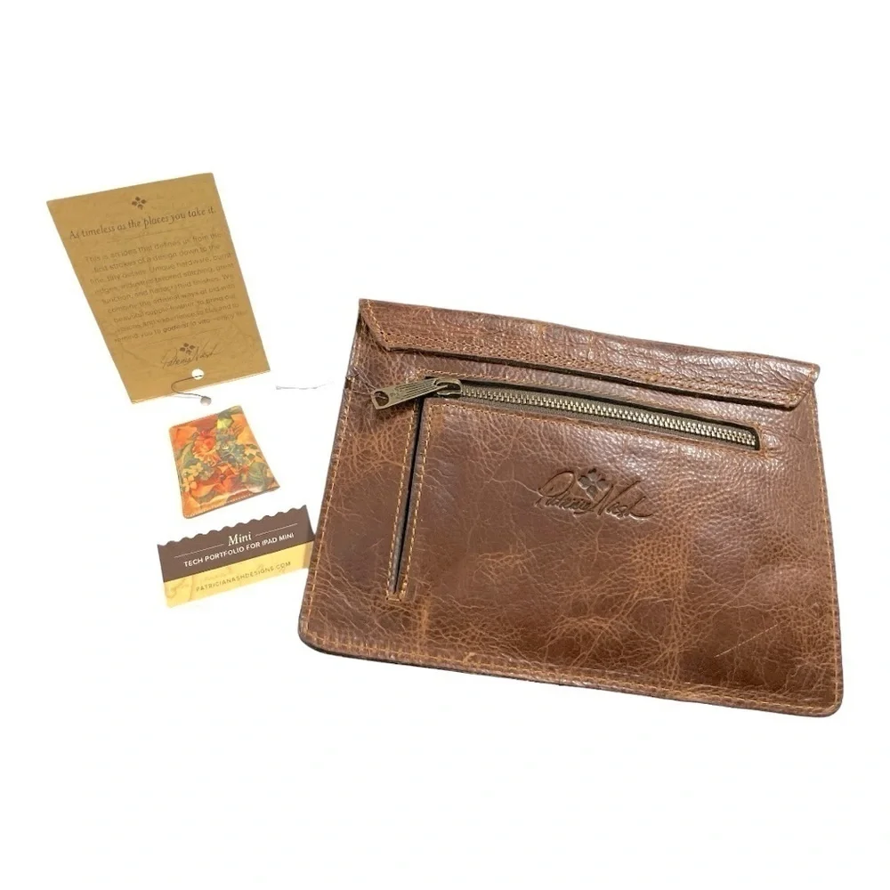 Patricia Nash Midi Leather iPad Case Clutch Brown Cognac Vintage Style - Picture 3 of 13